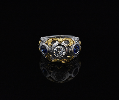 Platinum and 18k yellow gold Diamond and Sapphire Ring | Lorena's Jewelry | Washington