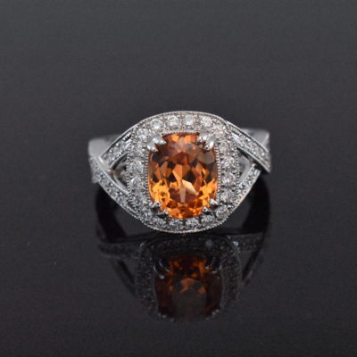 18k white gold and orange garnet ring - lorenas jewelry