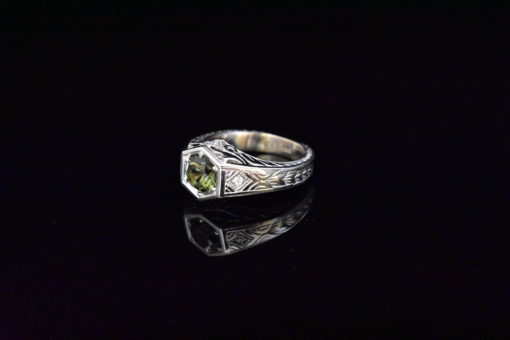 14k white gold engraved color changing sapphire ring - lorraine fine jewelry
