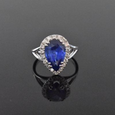 18K White Gold GIA Certified Sapphire & Diamond Ring | Lorraine's Fine Jewelry