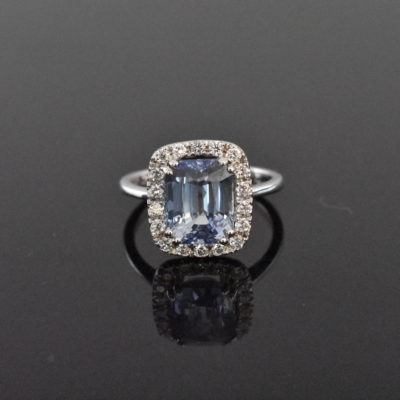 18K White Gold GIA Certified Blue Sapphire & Diamond Ring | Lorraine's Fine Jewelry