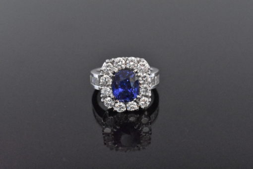 18K White Gold GIA Certified Blue Sapphire & Diamond Ring | Lorraine's Fine Jewelry