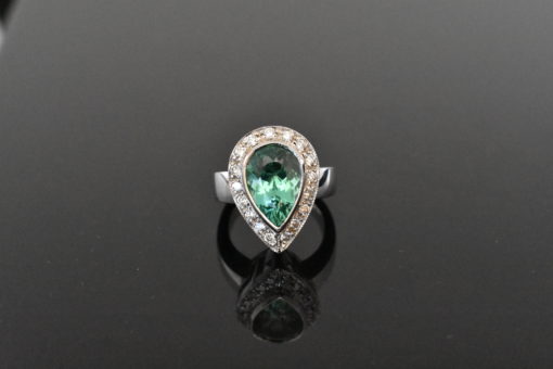 18K White Gold GIA Certified Green Tourmaline & Diamond Ring | Lorraine Fine Jewelry
