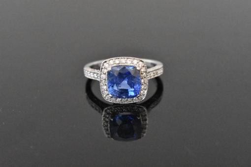 18K White Gold GIA Certified Blue Sapphire & Diamond Ring | Lorraine Fine Jewelry