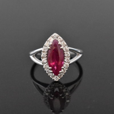 18K White Gold Burmese Ruby & Diamond Ring | Lorraine Fine Jewelry