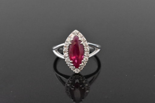 18K White Gold Burmese Ruby & Diamond Ring | Lorraine Fine Jewelry