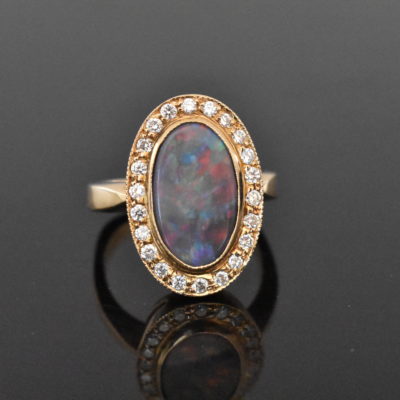 18K Gold Very Fine Black Opal & Diamond Ring | Lorraine Fine Jewelry