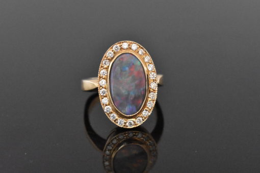 18K Gold Very Fine Black Opal & Diamond Ring | Lorraine Fine Jewelry