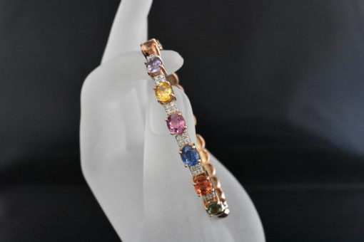 Multi colored Sapphire and Diamond Bangle - Lorraine Fine Jewelry